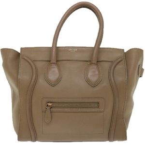CELINE Luggage Tote Bag Leather Beige